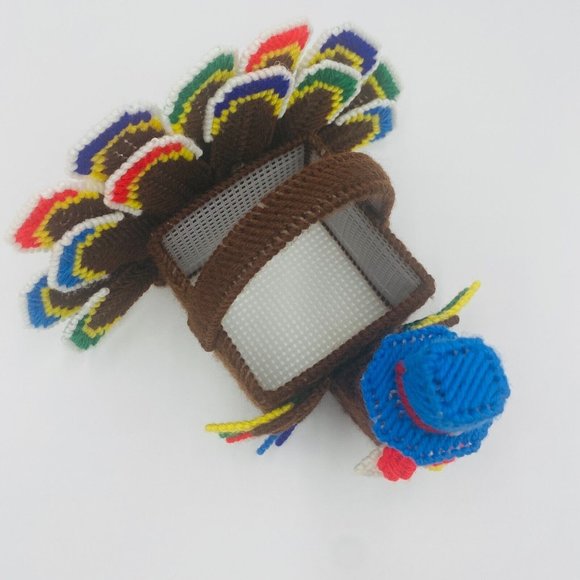 Turkey Plastic Canvas Craft Decorative Centerpiece Thanksgiving Card Basket - Picture 3 of 9